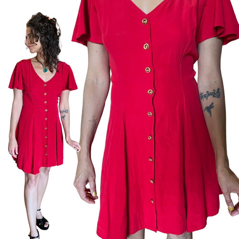 Vintage Adjustable Tie Back V Neck Rampge Dress Butterfly Sleeves